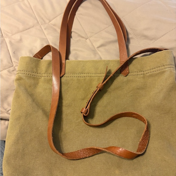 Madewell Olive Canvas Tote with Tan Leather Straps - Picture 6 of 7